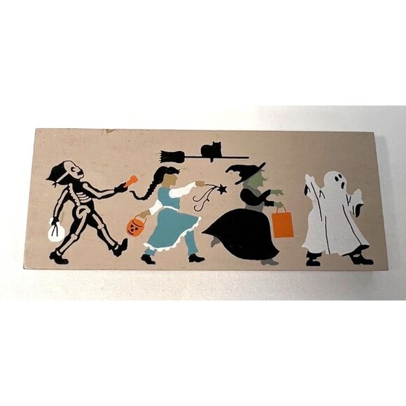 Cats Meow Halloween Wooden Decor Block With Spooky Characters - Picture 1 of 2